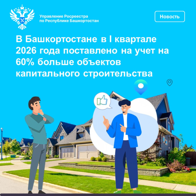 В Башкортостане в I квартале 2026 года поставлено на учет на 60% больше объектов капитального строительства